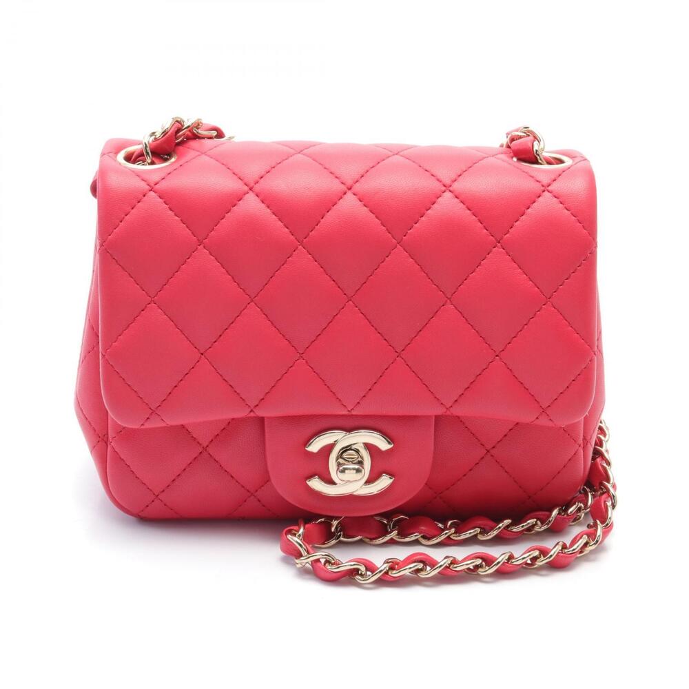 Chanel Matelasse Shoulder Bag Lambskin Red
